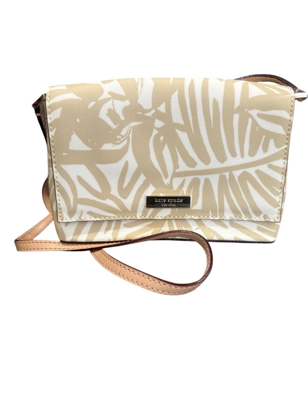 kate spade Beige and White Leaf-Print Crossbody